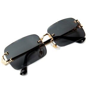 Men Sunglasses Black Lens Rimless Luxury Retro Shades‎ Gold Metal Lentes Gafas